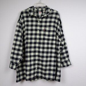 Levi's Flannel Shirt Women's Plus Size 2X Black Plaid Long Sleeve Warm